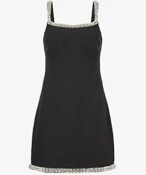 4Th & Reckless Womens Black Elwyn pearl-embellishment stretch-woven mini dress