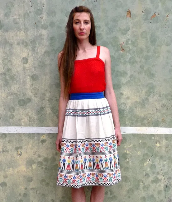 70s vintage folk embroidered midi skirt