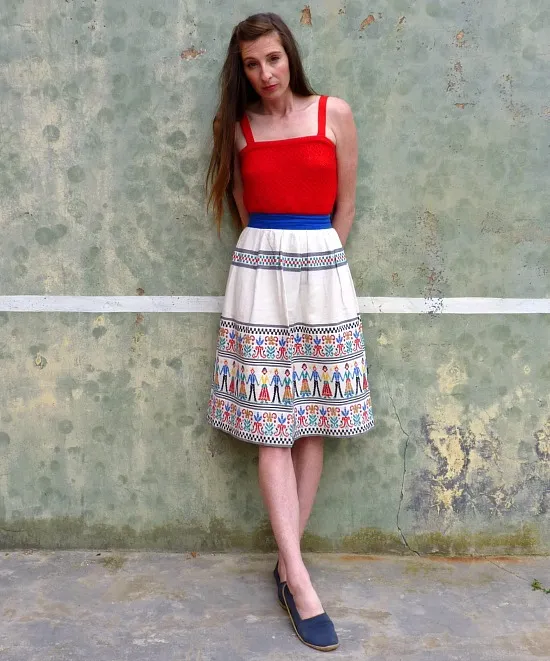 70s vintage folk embroidered midi skirt