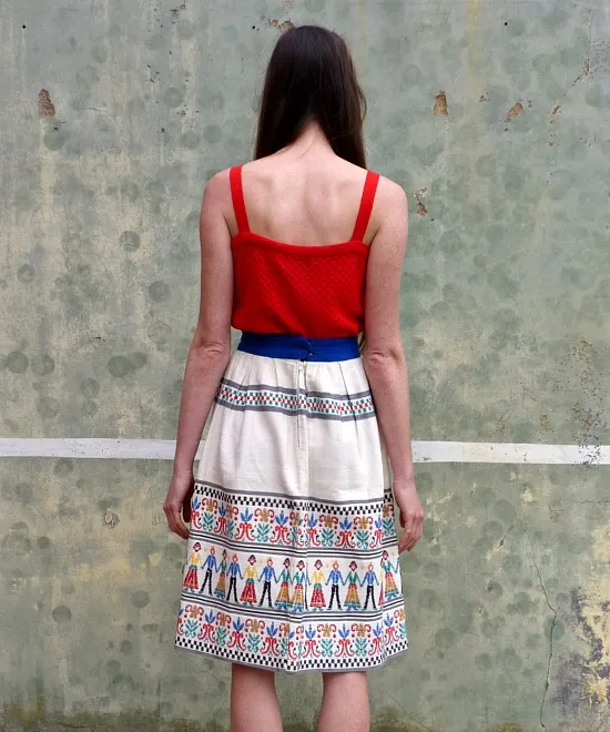 70s vintage folk embroidered midi skirt