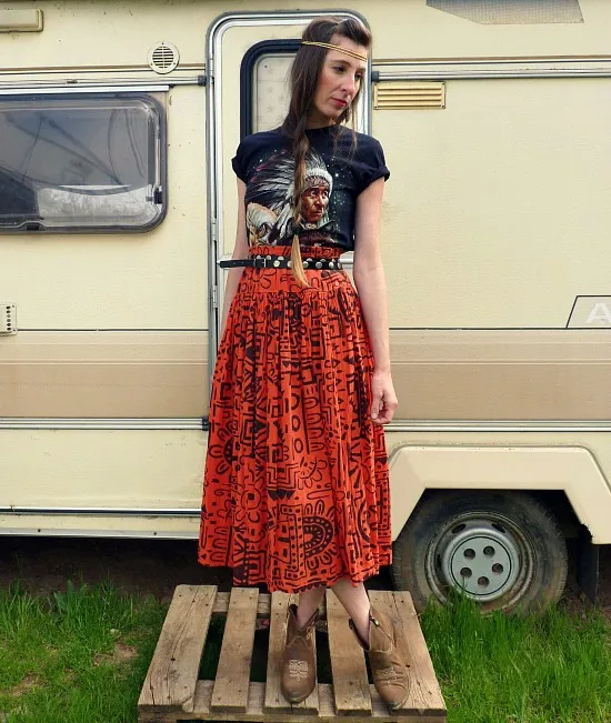 80s vintage tribal print midi skirt