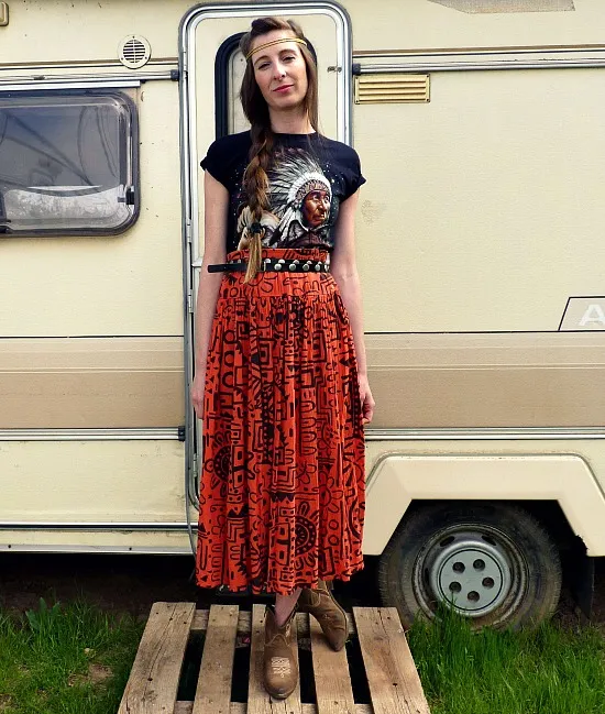 80s vintage tribal print midi skirt