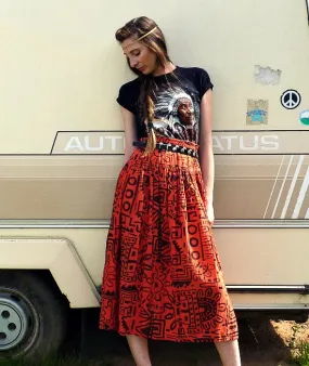 80s vintage tribal print midi skirt