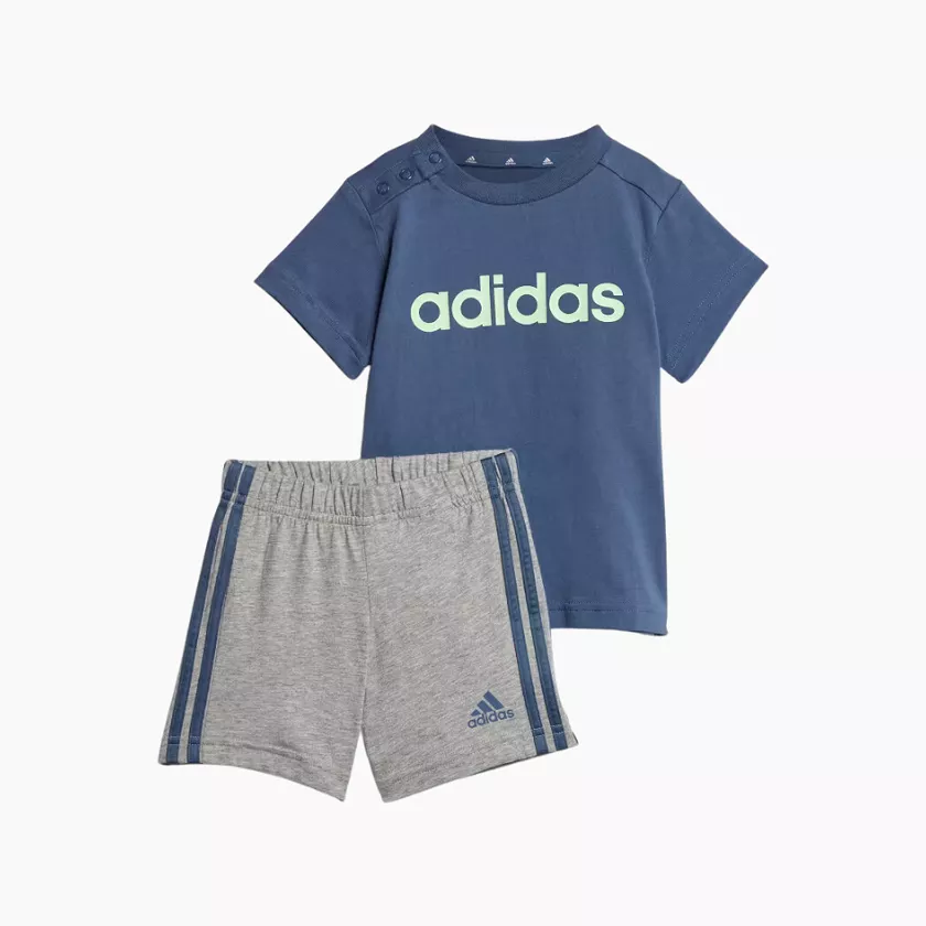 Adidas Essentials Lineage Organic Cotton Kids Unisex T-shirt and Shorts Set (0-4 Year) -Preloved Ink/Semi Green Spark