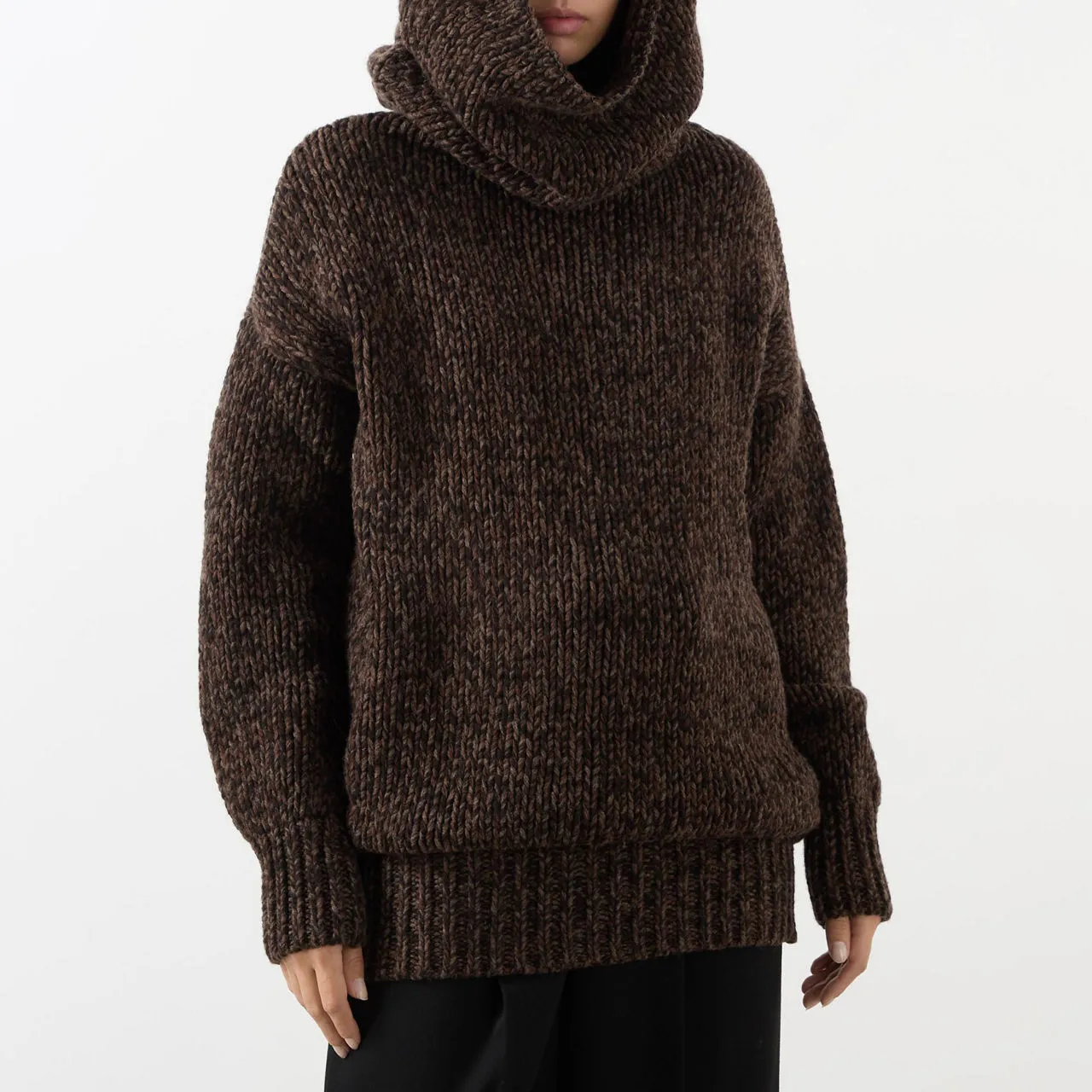 ALEXANDER MCQUEEN Hooded Chunky Knit Sweater - Brown