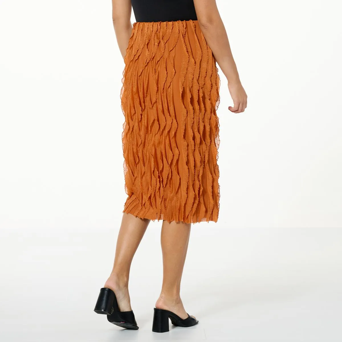      Antthony Pull-On Ruffled Jersey Knit Midi Skirt     