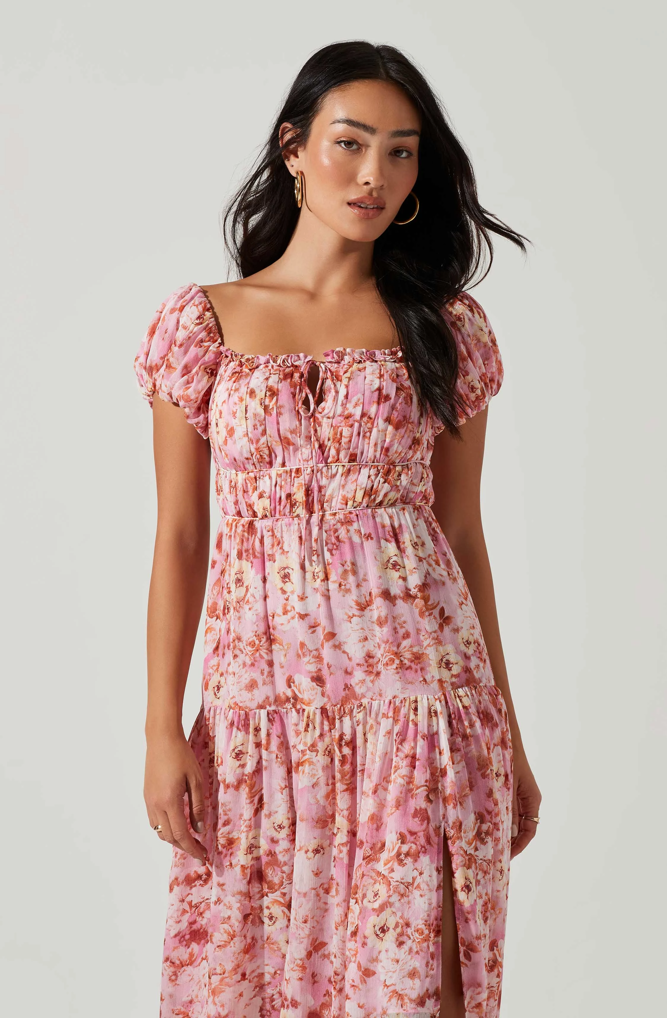 ASTR The Label ROSELINE OFF SHOULDER FLORAL MAXI DRESS - Pink Orange