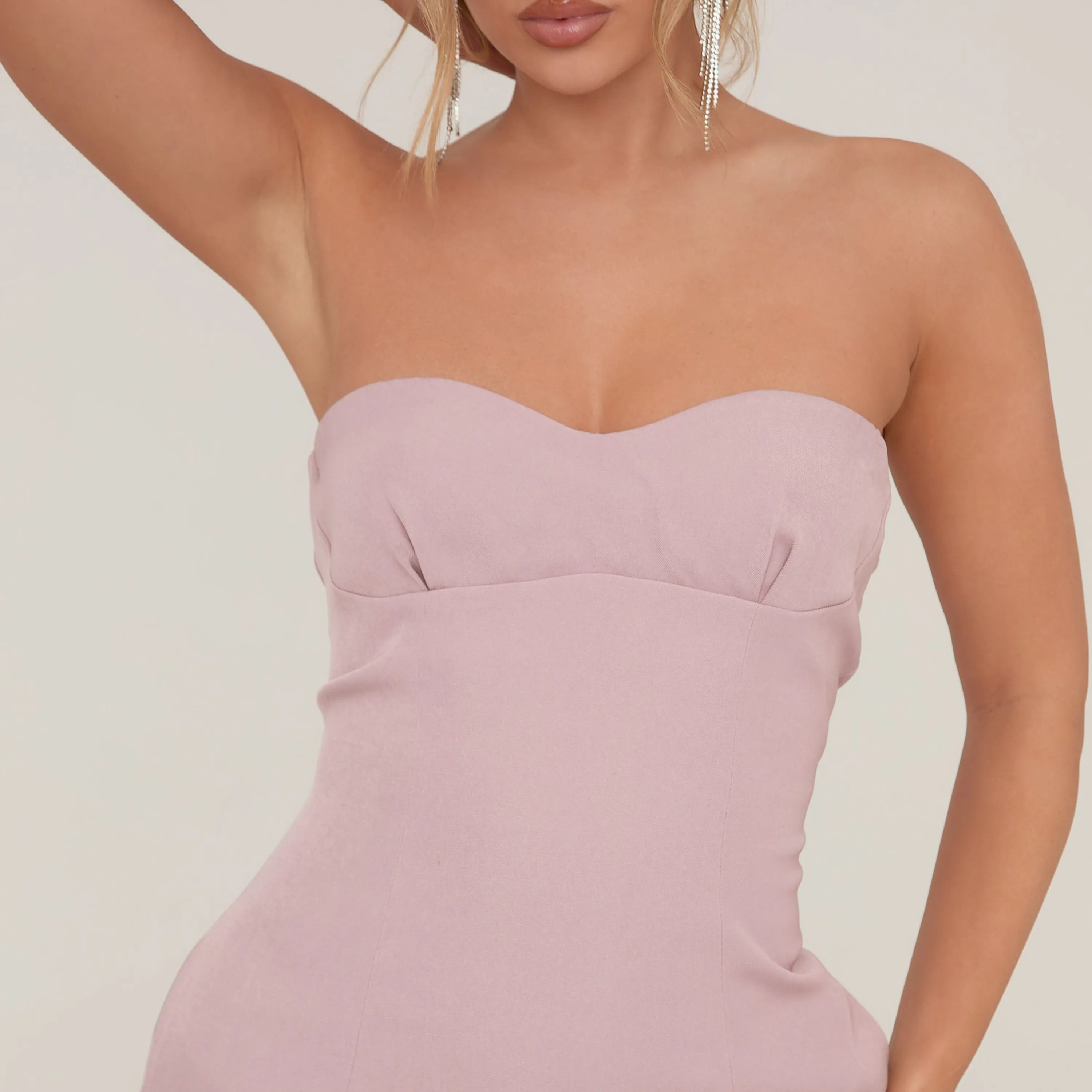 Bandeau Tailored Mini Bodycon Dress In Mauve Pink Woven