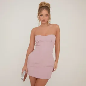 Bandeau Tailored Mini Bodycon Dress In Mauve Pink Woven