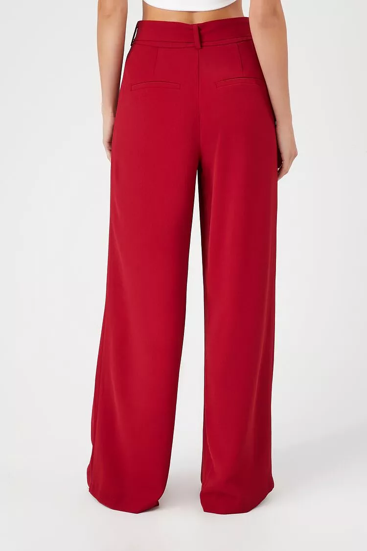 Belted Pleated Wide-Leg Pants