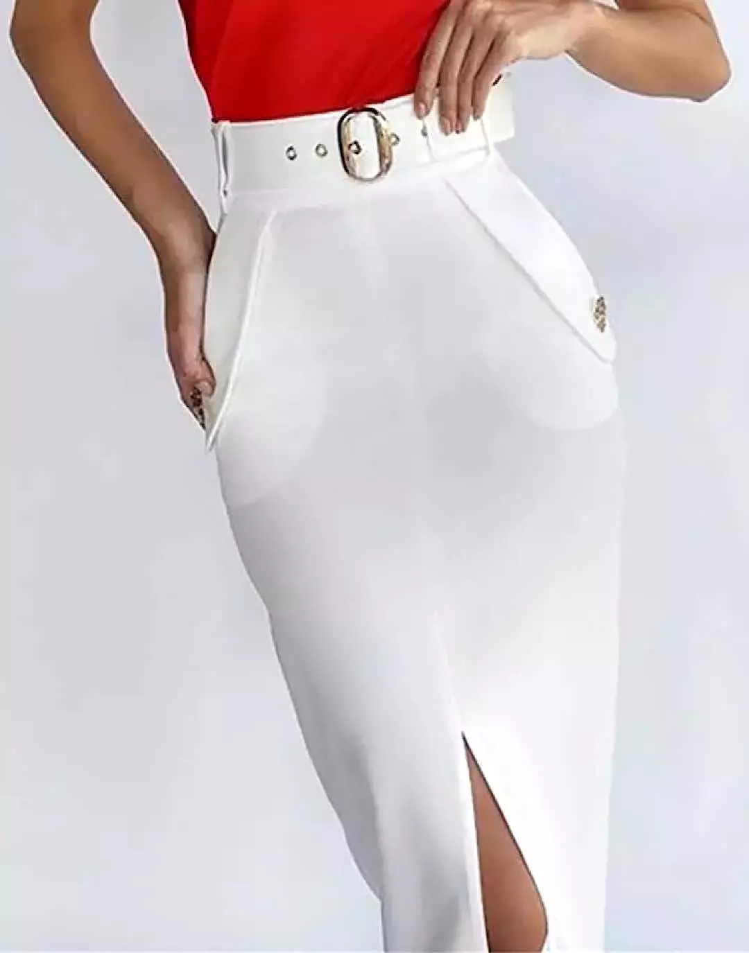 Belted Slit Bandage Midi Skirt