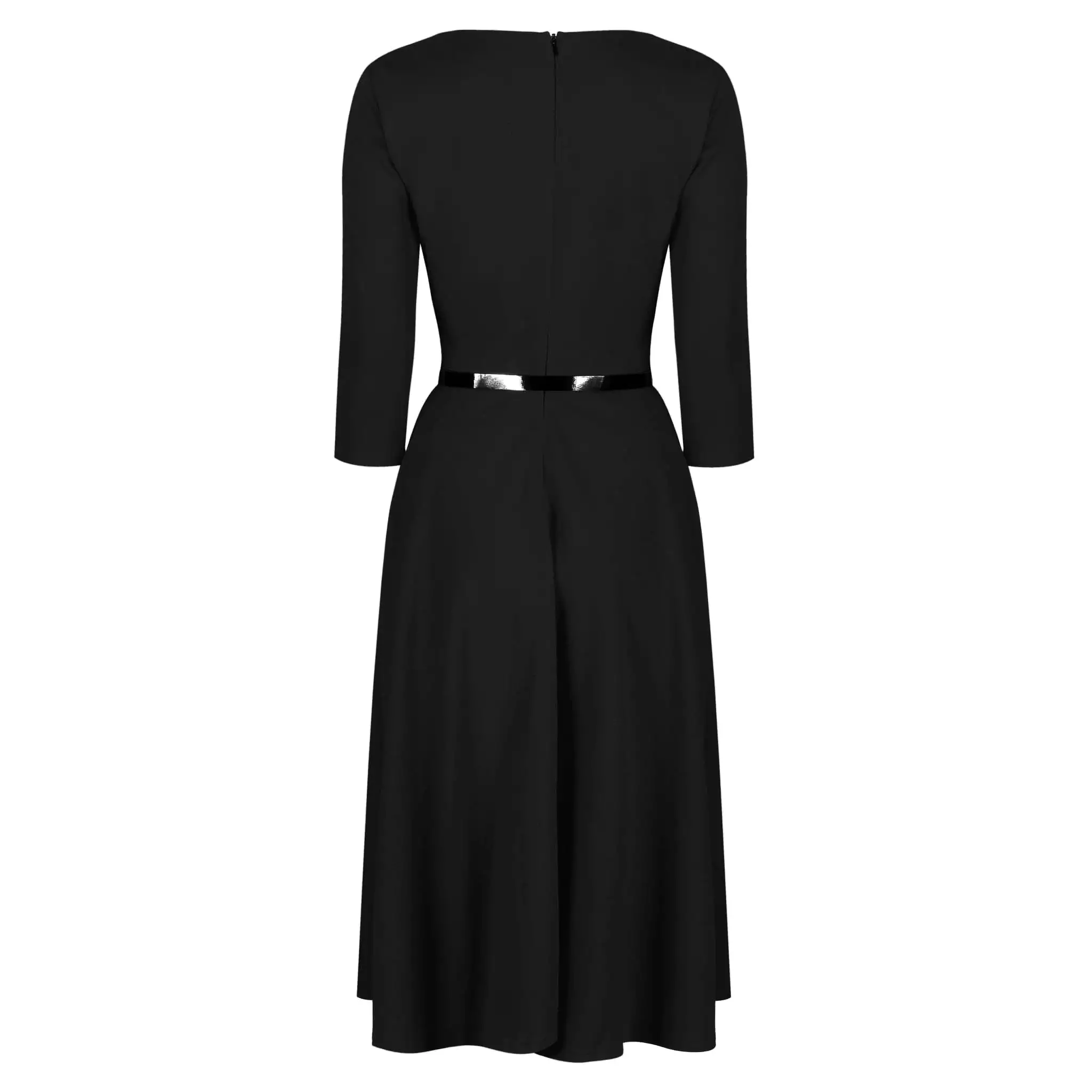 Black 3/4 Sleeve Sweetheart Neckline 50s Swing Dress