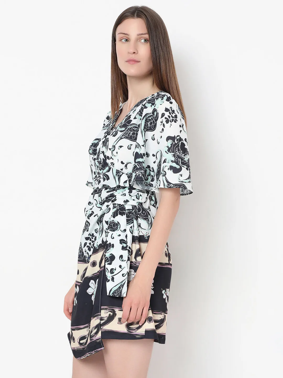 Black & White Printed Wrap Dress