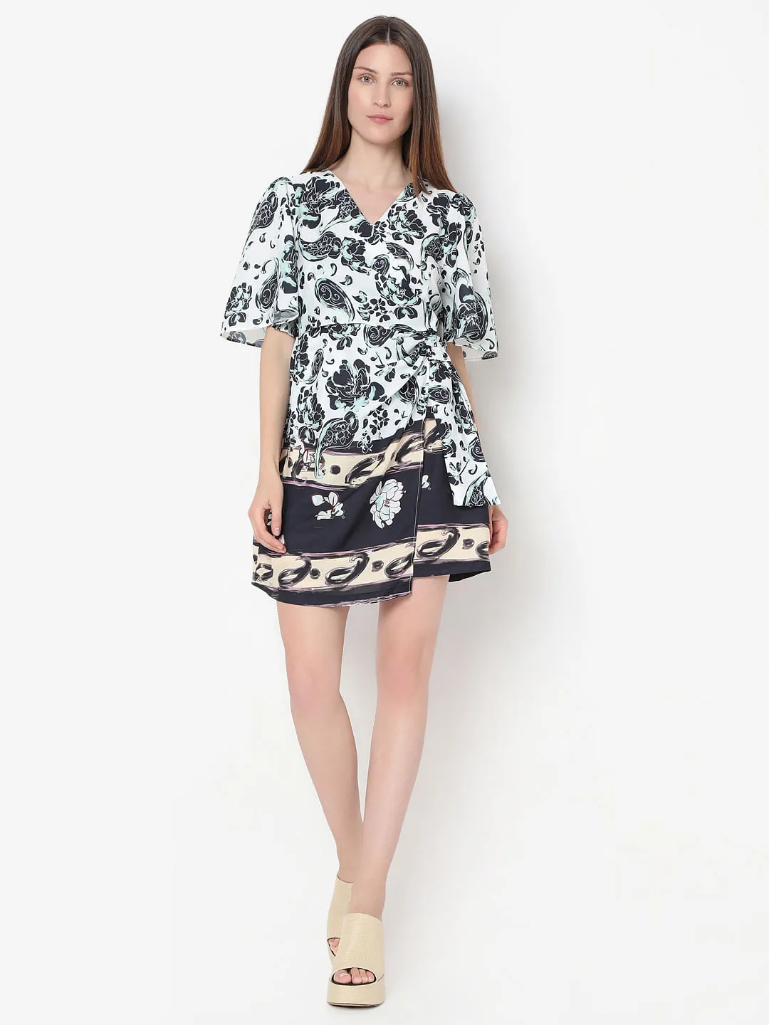 Black & White Printed Wrap Dress