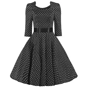 Black and White Polka Dot Long Sleeve Swing Dress