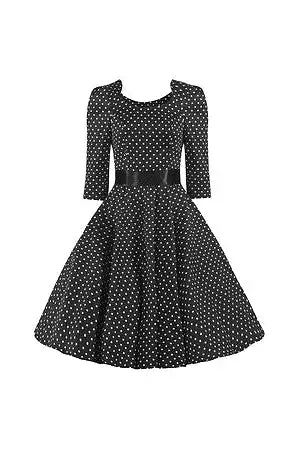 Black and White Polka Dot Long Sleeve Swing Dress