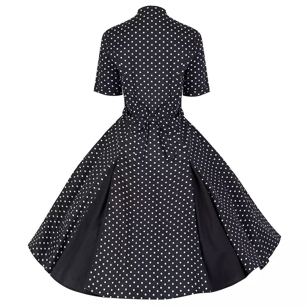 Black and White Polka Dot Retro 50s Swing Dress