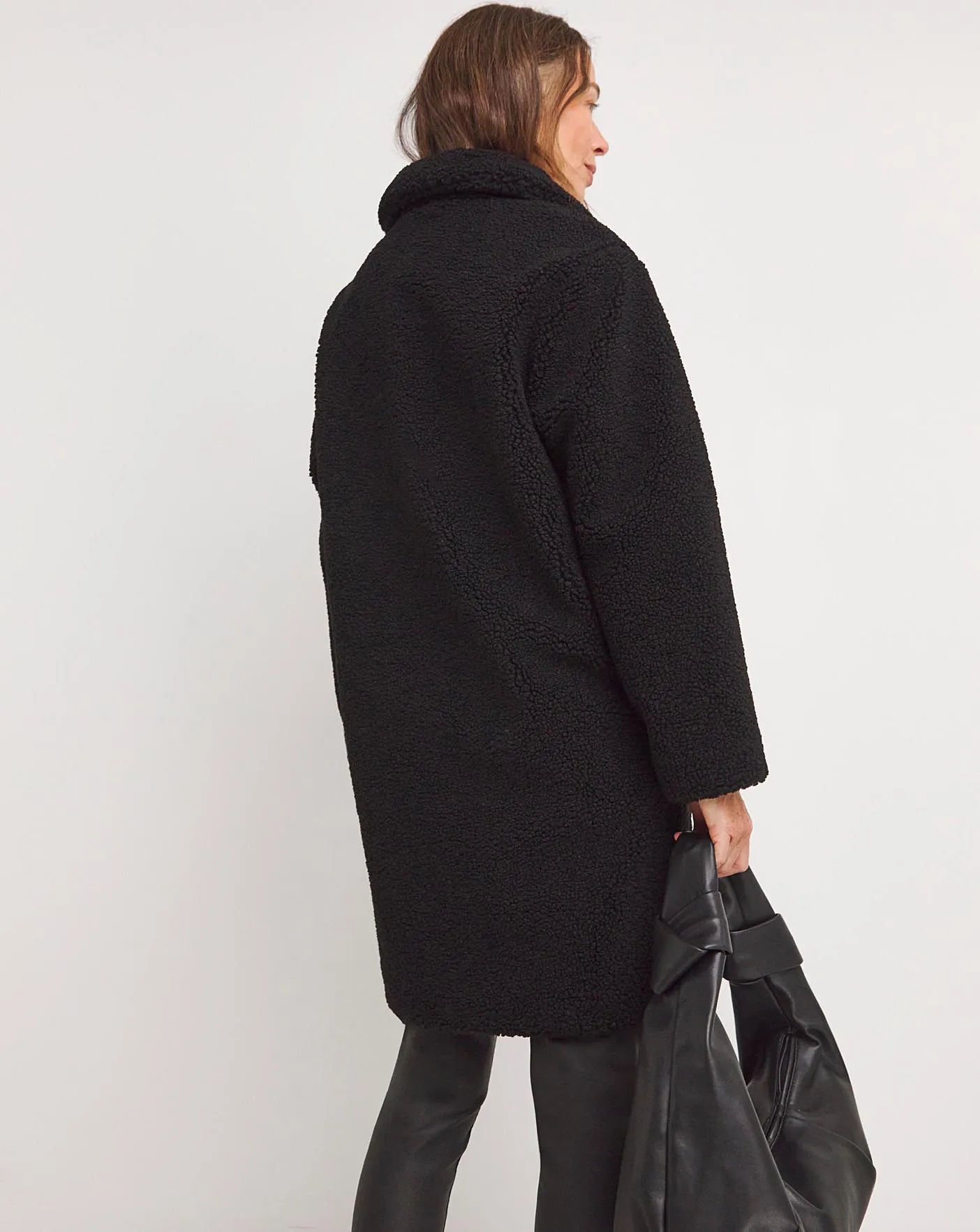 Black Collared Duffle Teddy Mid Length Coat