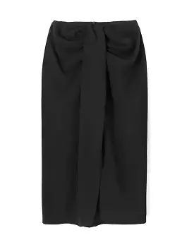 Black Ruched Front Midi Skirt