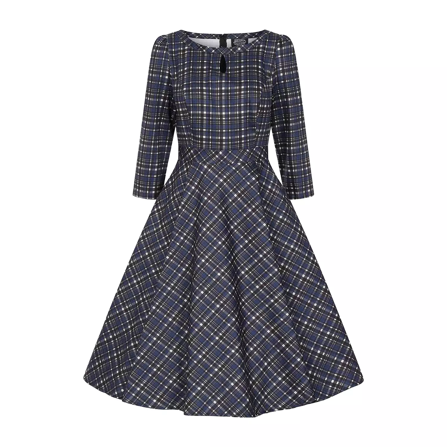 Blue Tartan Check Long Sleeve Burns Night & Rockabilly Style Swing Dress