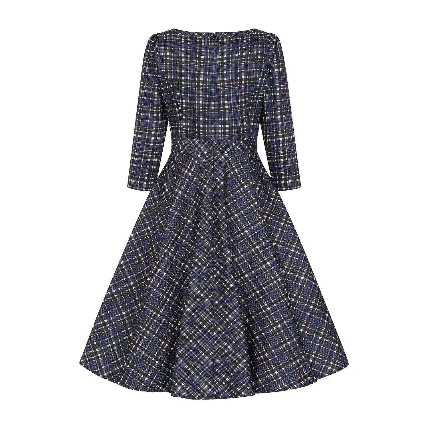 Blue Tartan Check Long Sleeve Burns Night & Rockabilly Style Swing Dress