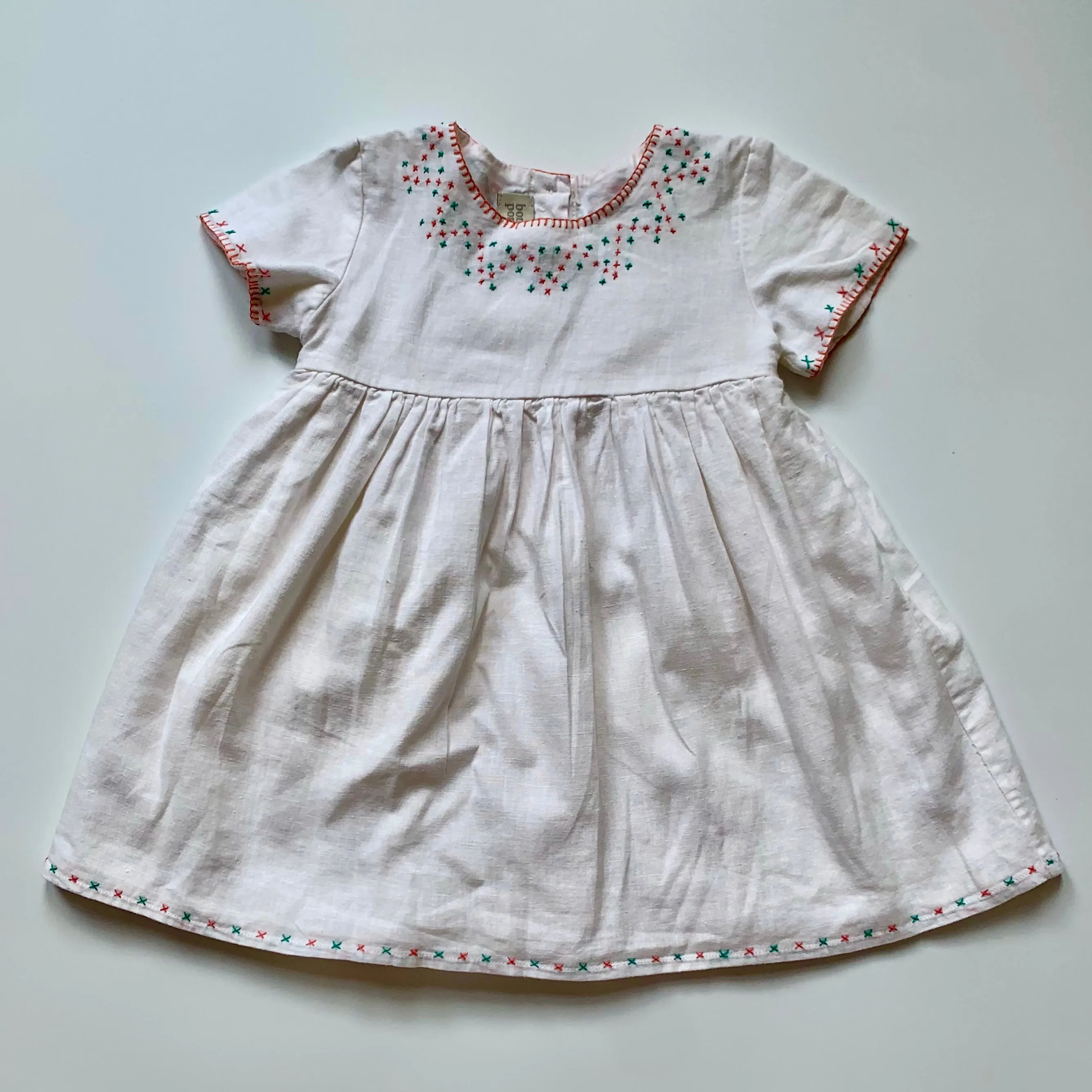 Bonnet  Pompon White Dress With Embroidery: 2 Years