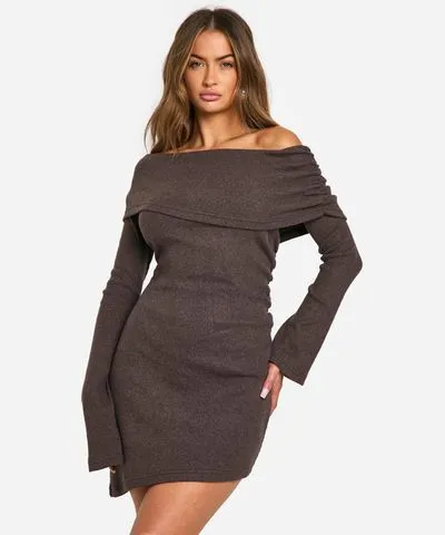 boohoo Womens Brushed Rib Mini Long Sleeve Dress