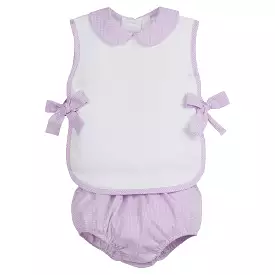 Bow Tab Diaper Set - Lavender Mini Gingham