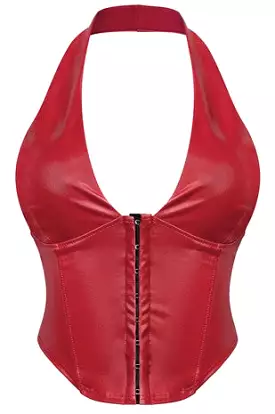 Britnee sleeveless halter corset leather crop top