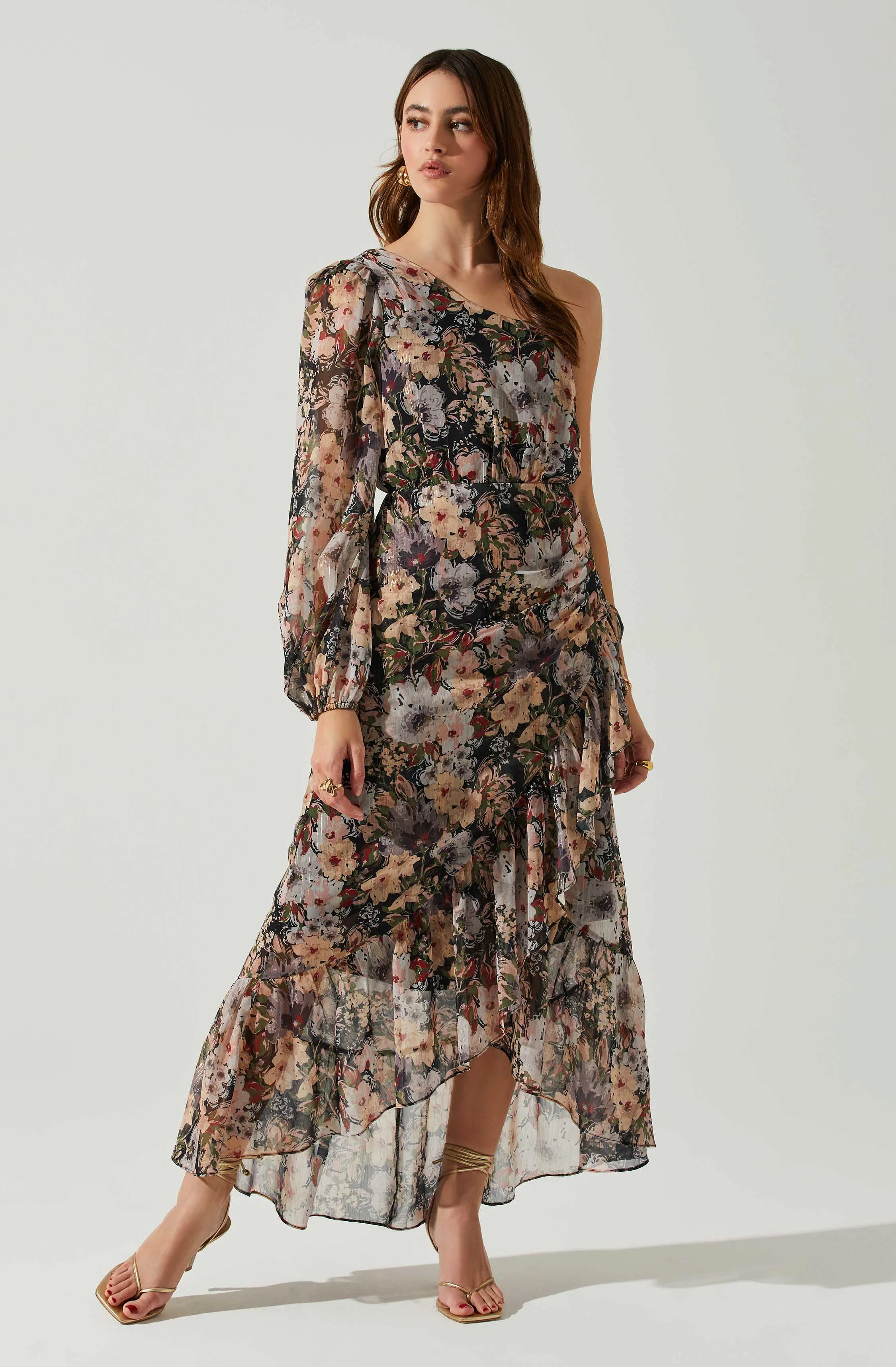 Calista Floral One Shoulder Midi Dress