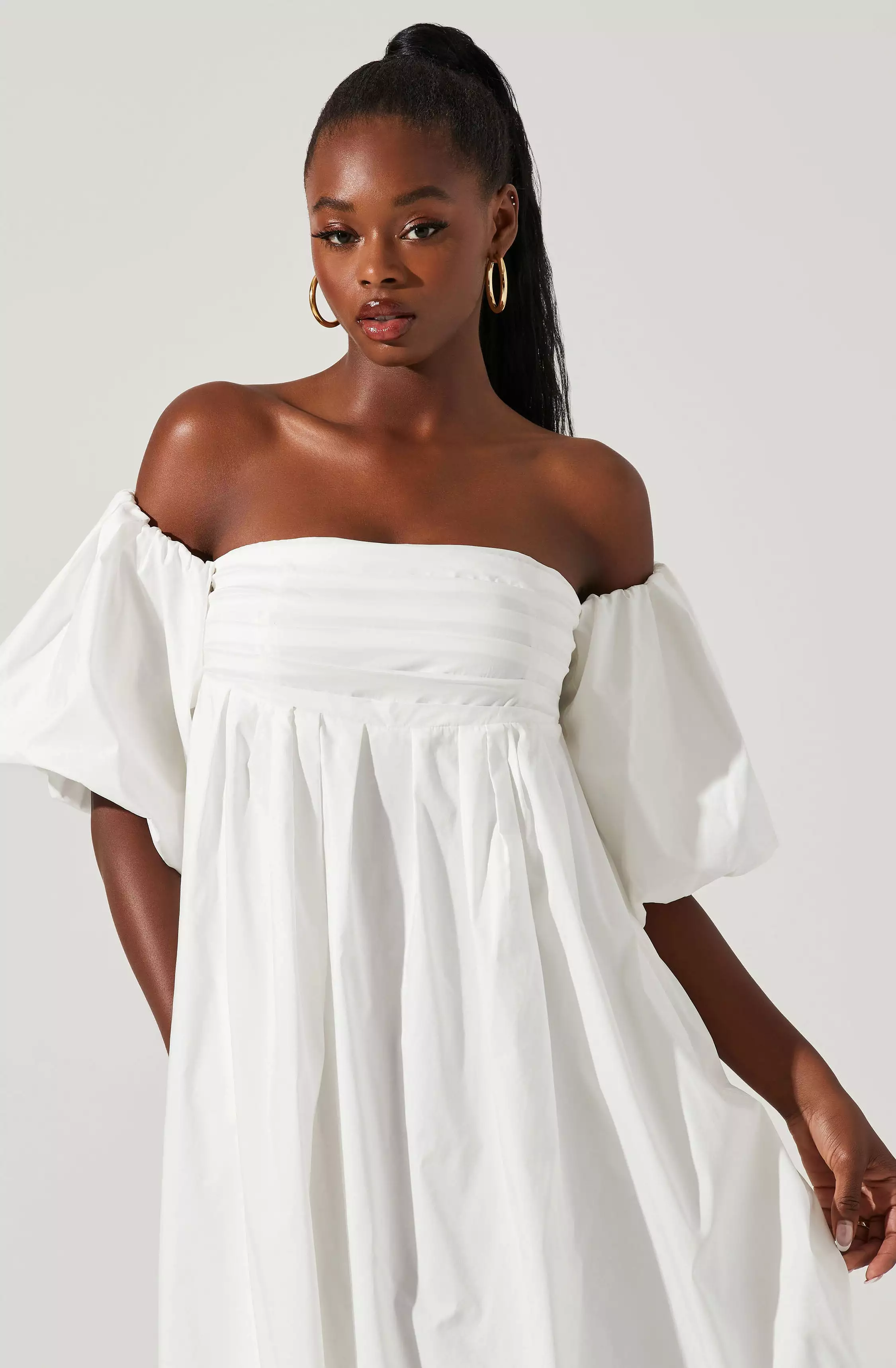 Carlin Off Shoulder Puff Sleeve Midi Dress