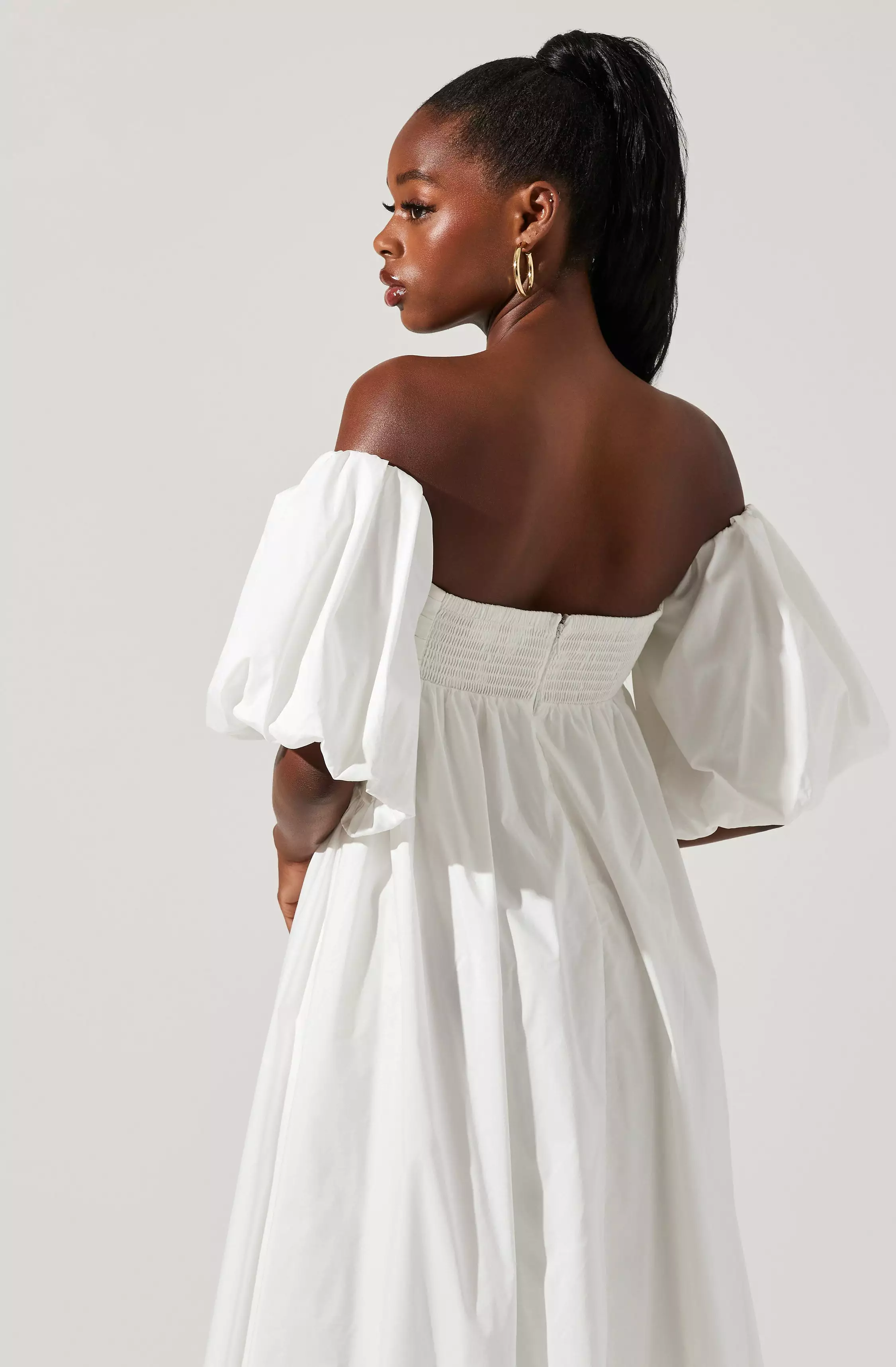 Carlin Off Shoulder Puff Sleeve Midi Dress