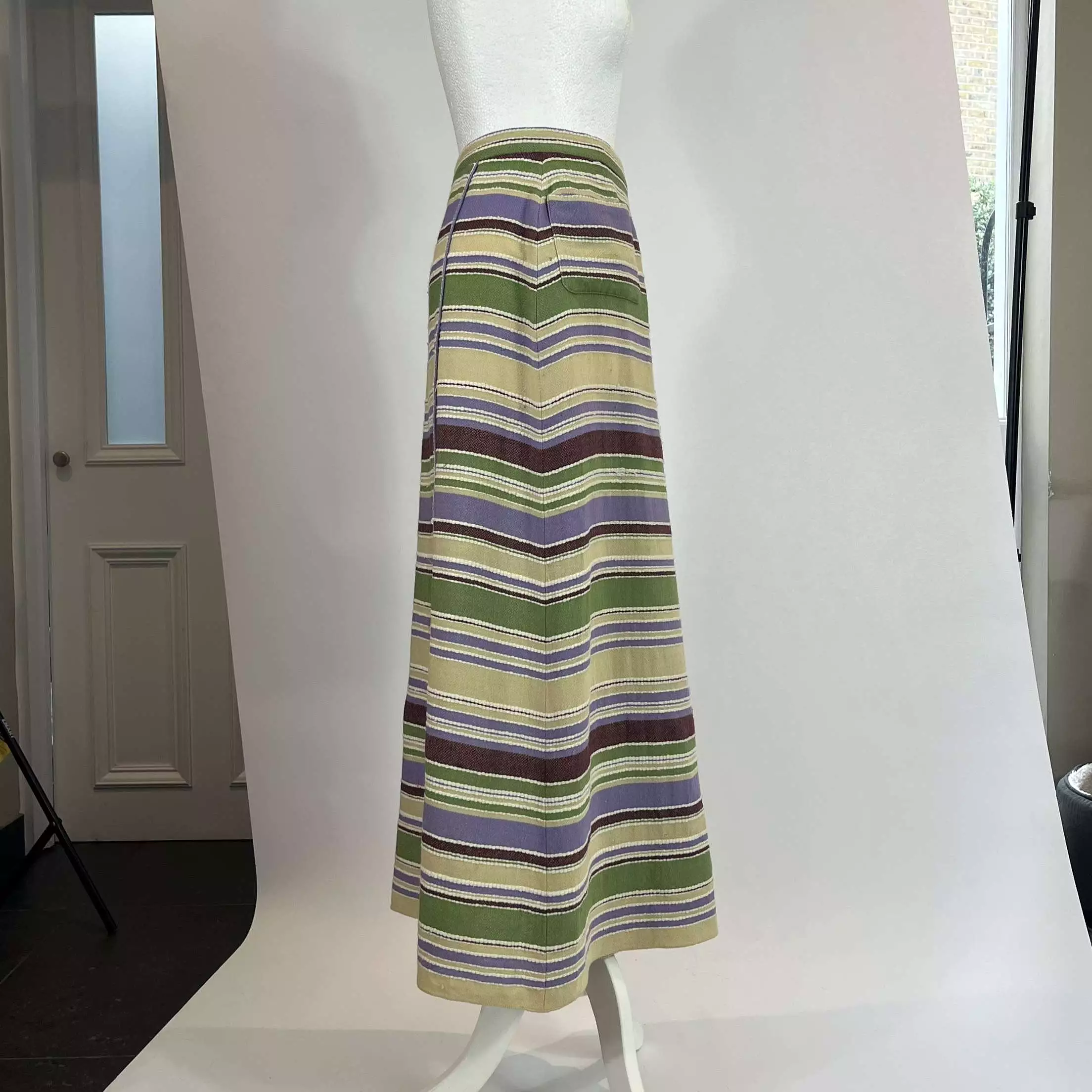 Chanel Putty & Lilac Stripe Weave Wool & Cotton Wrap Maxi Skirt S/M