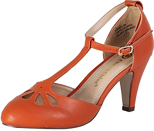 Chase & Chloe Kimmy-36 Women's T-Strap Mid Heel Dress Pumps (Nude, 9 B(M) US)