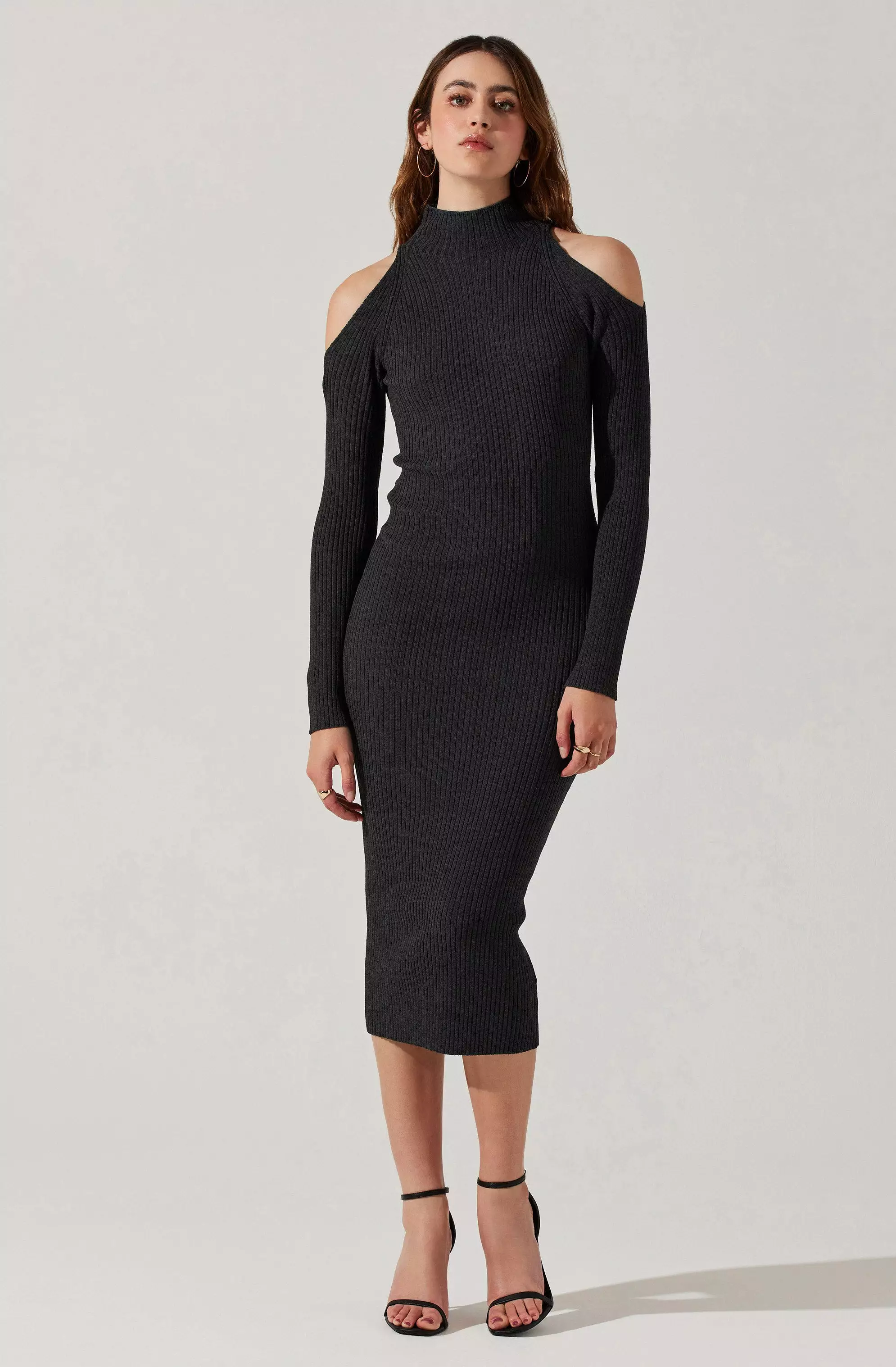 Cold Shoulder Mock Neck Midi Sweater Dress