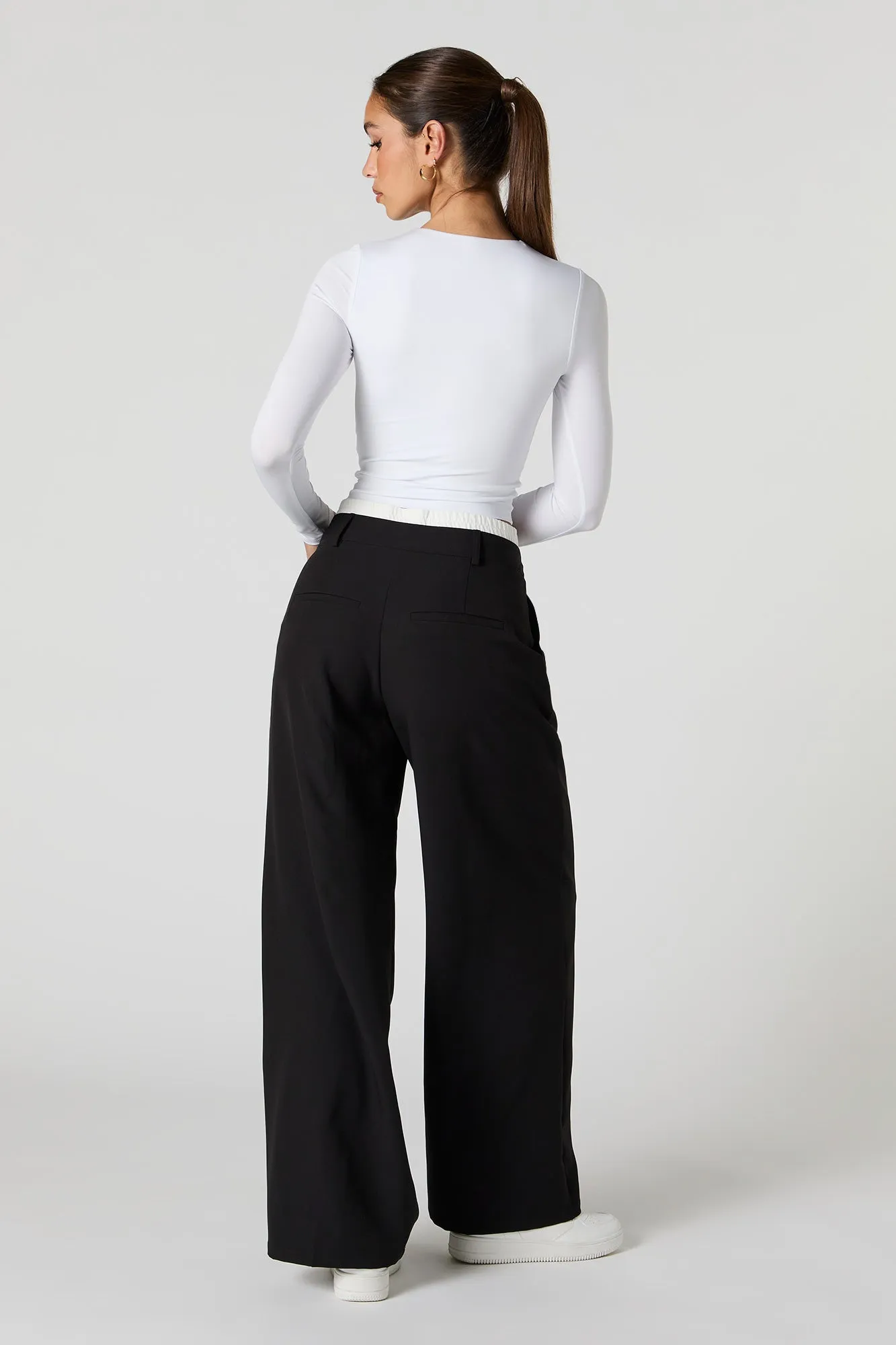 Contrast Waist Straight Leg Dress Pant