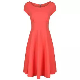 Coral Orange Cap Sleeve Fit And Flare Midi Dress