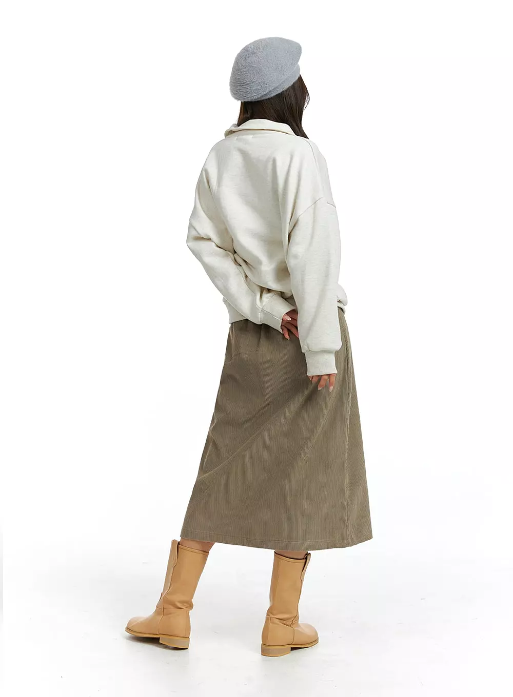 Corduroy Mid Waist Maxi Skirt OJ415