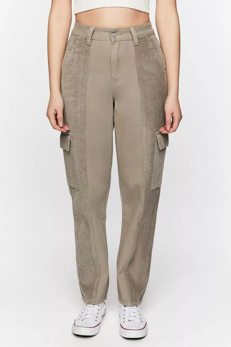 Corduroy-Panel Straight-Leg Utility Pants