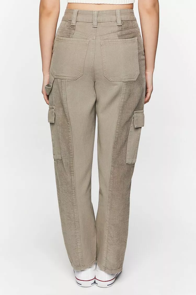 Corduroy-Panel Straight-Leg Utility Pants