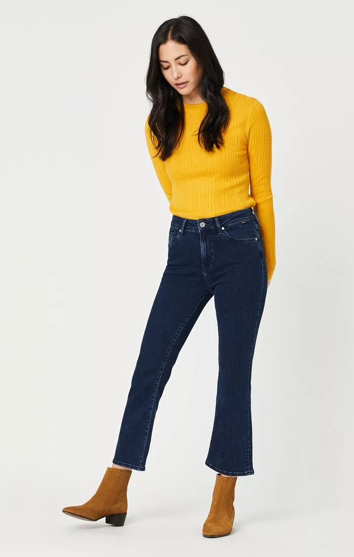 Deep organic blue Anika crop flare jean