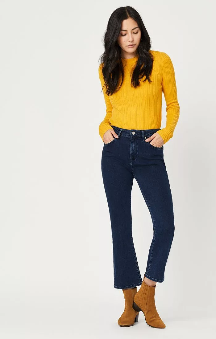 Deep organic blue Anika crop flare jean