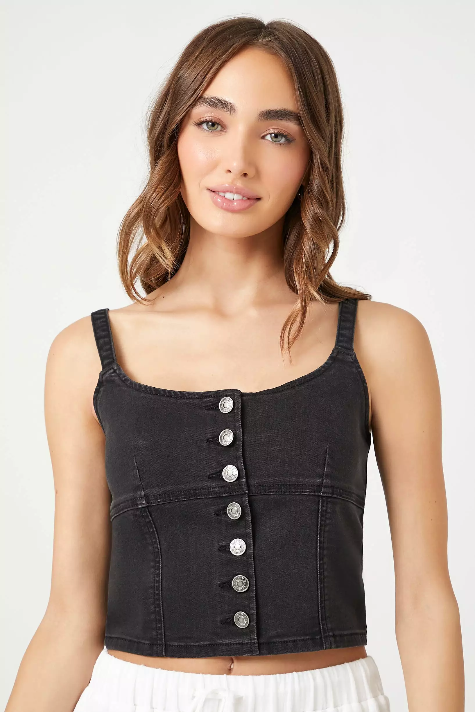 Denim Button-Front Bustier Cami