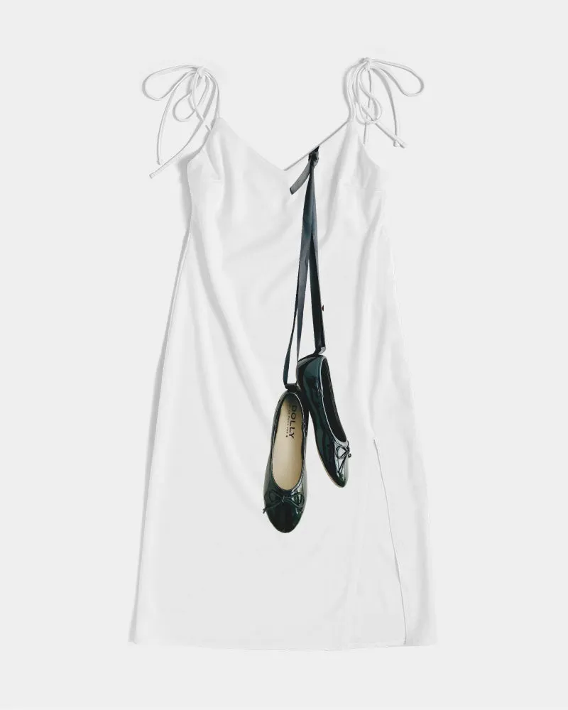 DOLLY BLACK BALLERINAS Women's Tie Strap Split Dress white