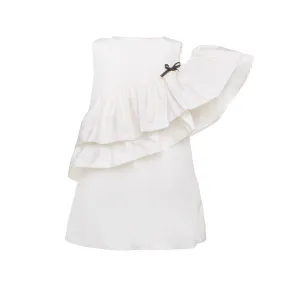 Douuod White Sleeveless Dress With Flounces For Girls And Teen