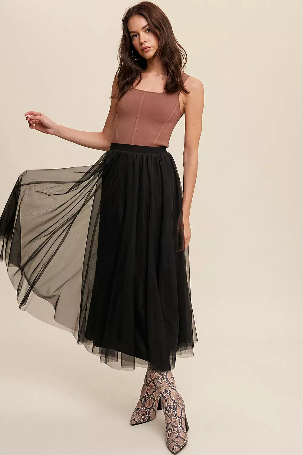 Elastic Waist Maxi Tulle Skirt