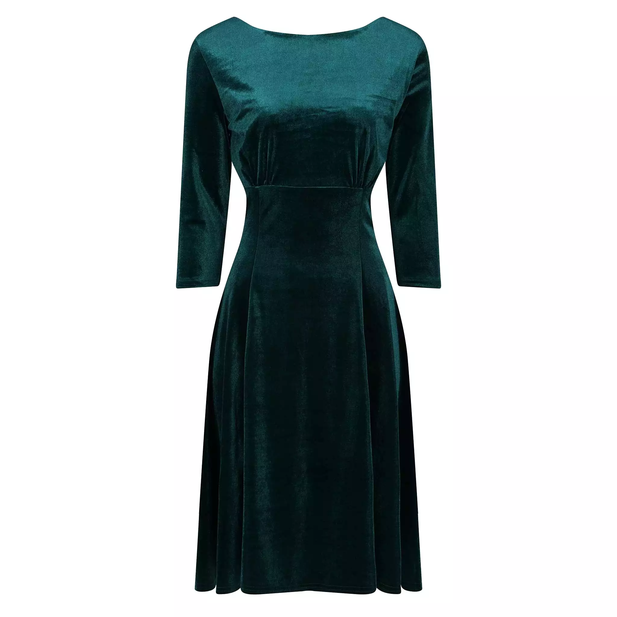 Emerald Green Velour 3/4 Sleeve Vintage Swing Dress