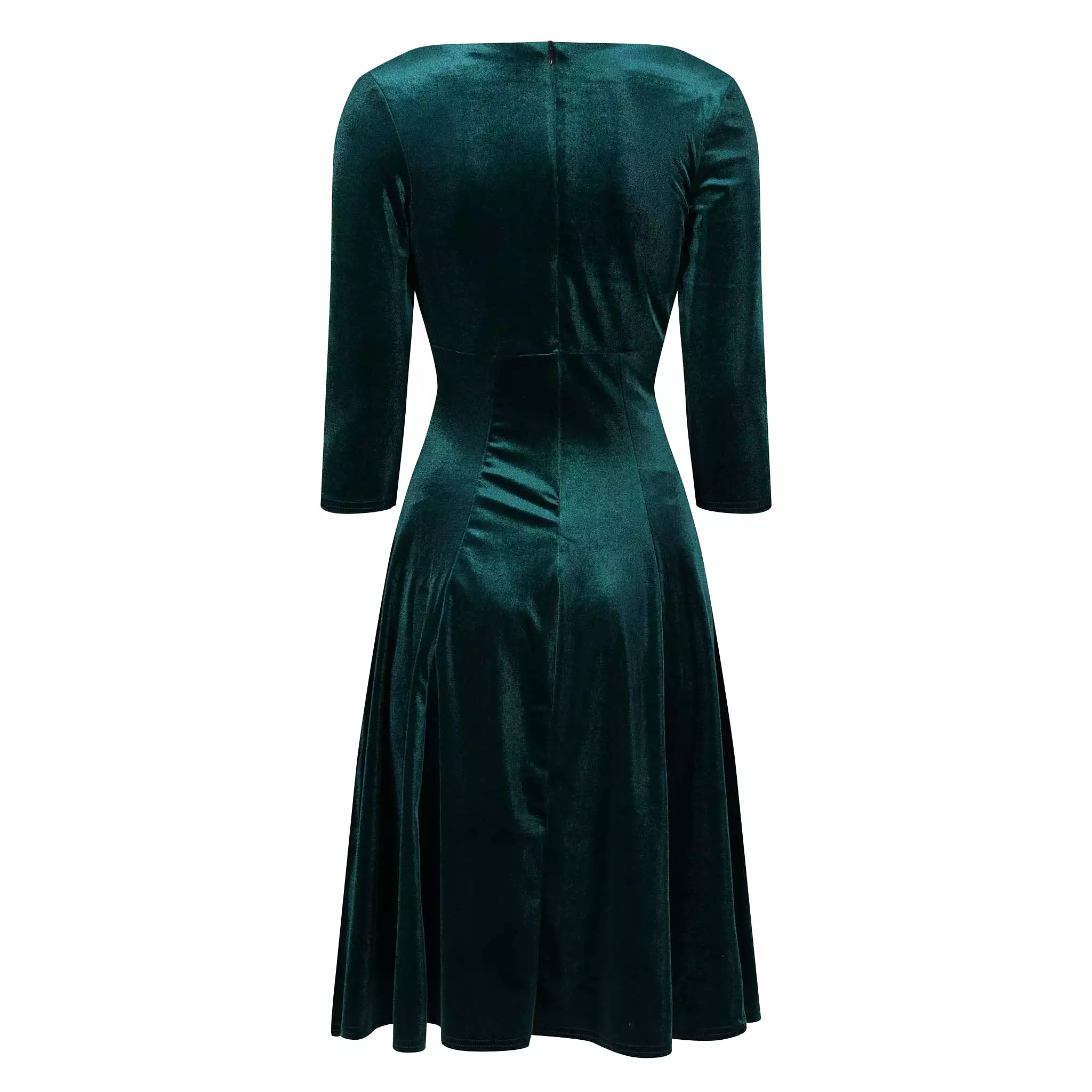 Emerald Green Velour 3/4 Sleeve Vintage Swing Dress