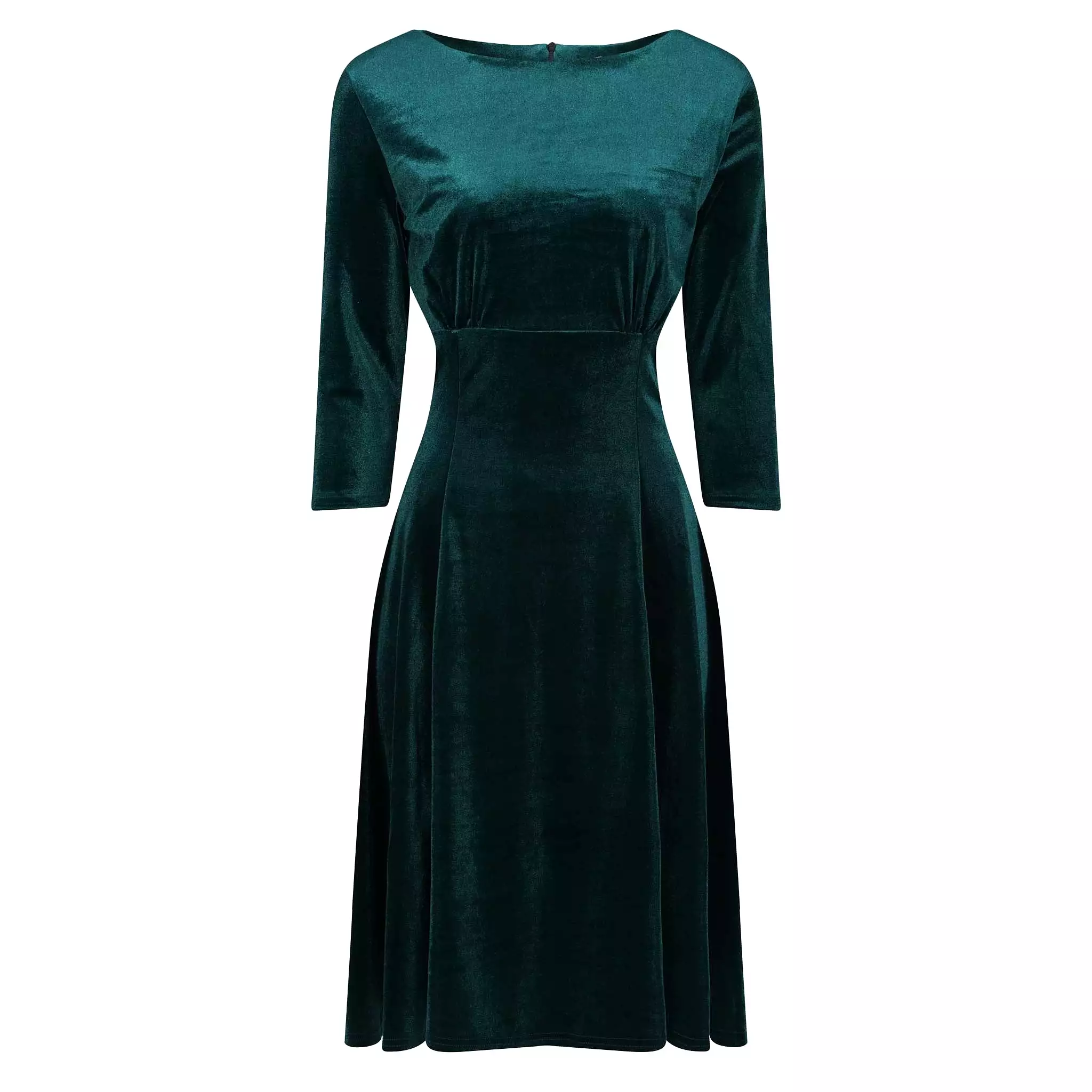 Emerald Green Velour 3/4 Sleeve Vintage Swing Dress