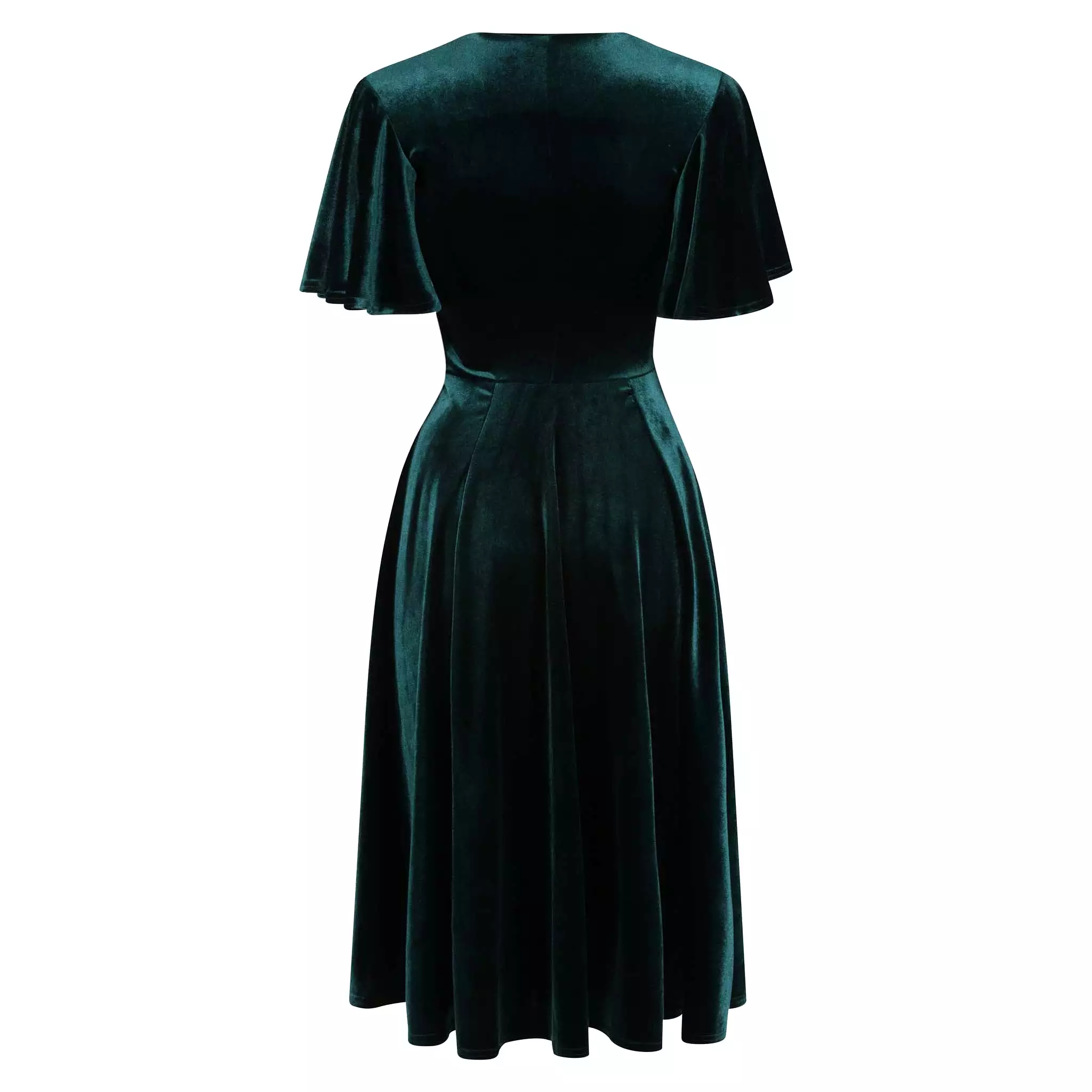 Emerald Green Velour Waterfall Sleeve Crossover Wrap Effect Swing Dress